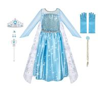 URAQT Ice Queen Princess Deluxe Fancy Costume Snowflakes Train Dress + Accessories