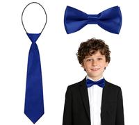 URAQT Kids Bow Tie and Necktie Set, Pre-Tied Formal Boys Accessory Set, Adjustable Satin Bow Tie with Matching Tie for School Wedding Party Graduation, Royal Blue
