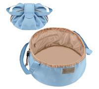 URAQT Large-Capacity Travel Cosmetic Pouch, Portable Quick Pack Lazy Drawstring Make Up Bag for Daily Use, Magic Cosmetic Bag with Small Pocket for Women (Blue)