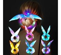 URAQT LED Light Up Elastic Hair Bands, 6Pcs Rabbit Ear Shiny Luminous Hair Ties, 3 Colors Light Modes LED Hair Scrunchies, Light Up Hair Scrunchies for Rave Glow Party Disco Parties Hair Accesories