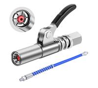 URAQT Lock-Type High Pressure Grease Gun Coupler, Single Handle Grease Filling Head Self-locking Grease Mouth Compatible with All Grease Guns 1/8" NPT Grease Gun Fittings with 30cm Connecting Hose