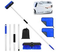 URAQT Long Handle Soft Bristle Scrub Cleaning Mop, 153CM/60'' Extendable Four-Section Car Wash Brush Set with 2 Towel and 1 Storage Bag, Soft Bristle Brush, for Vehicle, RV, Boat, Sweep Snow