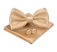 URAQT Men's Bow Tie Set, Classic Solid Color Pre-Tied Bow Tie and Pocket Square Cufflink Set for Men, Satin Tux Bowtie & Handkerchief, Adjustable Formal Neck Bowtie for Parties, Wedding (Champagne)
