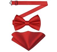 URAQT Men's Bow Tie Set, Classic Solid Color Pre-Tied Bow Tie and Pocket Square Set for Men, Satin Tux Bowtie & Handkerchief, Adjustable Formal Neck Bowtie for Parties, Wedding,Bright Red