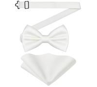 URAQT Men's Bow Tie Set, Classic Solid Color Pre-Tied Bow Tie and Pocket Square Set for Men, Satin Tux Bowtie & Handkerchief, Adjustable Formal Neck Bowtie for Parties, Wedding,White