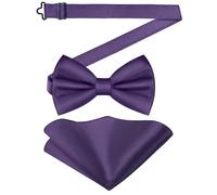 URAQT Men's Bow Tie Set, Classic Solid Color Pre-Tied Bow Tie and Pocket Square Set for Men, Satin Tux Bowtie & Handkerchief, Adjustable Formal Neck Bowtie for Parties, Wedding,Dark Purple