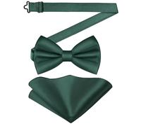 URAQT Men's Bow Tie Set, Classic Solid Color Pre-Tied Bow Tie and Pocket Square Set for Men, Satin Tux Bowtie & Handkerchief, Adjustable Formal Neck Bowtie for Parties, Wedding,Green