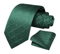 URAQT Men's Plaid Jacquard Tie and Pocket Square Set - 3.15" Width 146cm Length Formal Satin Necktie for Wedding, Business & Office（Green）