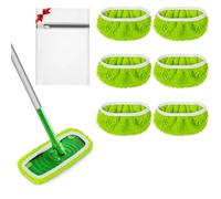 URAQT Microfiber Sweep Mop Pads,6 PCS Super Absorbent Replacement Covers Lazy Broom Cover Cloth, Reusable Wet and Dry Mop Pads, Sweeping Refill Pads Mop Head for Pet Hair, Dust, Stain(Green)