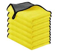 URAQT Microfibre Cleaning Cloths, 6 Pack Car Cleaning Cloths, Two-layer Thickened Microfibre Towels, Lint Free Super Absorbent Cleaning Towel for Car Washing, Drying, Detailing, Yellow, 40x30cm