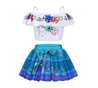 URAQT Mirabel Costume Isabela Swimsuit, Kids Cartoon Bikini Swimwear, Mirabel Isabela Princess Bathing Suit, Off The Shoulder Ruffle Swimming Costume for Girls Pool Beach Holiday Water Sports Surfing