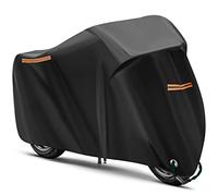 URAQT Motorcycle Cover, 210T Waterproof Motorbike Cover, Heat-Resistant Outdoor Protection with Night Reflective Strips, Anti UV Resistant Colorfast Lock-Holes Motorcycle Cover XL 230X95X125cm
