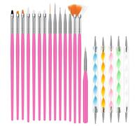URAQT Nail Art Brushes Set, 15pcs Acrylic Nail Brush Painting Pen and 5pcs Nail Dotting Tools, Nail Pen Designer Nail Art Painting Kit for Diy & Professional Use, Rose Red