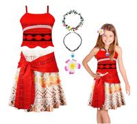 URAQT Ocean Princess Costumes for Girls, Moana Adventure Princess Costume Kids Princesses Dress Party Fancy Dress up Kids World Book Day Costume with Flower Clip Flower Headband Necklace,110