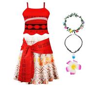 URAQT Ocean Princess Costumes for Girls, Moana Adventure Princess Costume Kids Princesses Dress Party Fancy Dress up Kids World Book Day Costume with Flower Clip Flower Headband Necklace,100