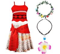 URAQT Ocean Princess Costumes for Girls, Moana Adventure Princess Costume Kids Princesses Dress Party Fancy Dress up Kids World Book Day Costume with Flower Clip Flower Headband Necklace,130