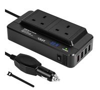 URAQT Power Inverter 200W, Car Voltage Converter DC 12V to AC 240V UK, Car Charger with 2 Sockets and 4 USB Ports Fast Charging Cars Plug Adapter for Laptops Cellphones Small Electronic Devices