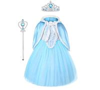 URAQT Princess Costume, Princess Dres with Wand and Crown and Cape, Princess Dress Up for Girls, Fancy Dress for Wedding, Party, Pageant, Cosplay