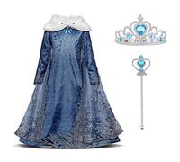 URAQT Princess Costume, Princess Dress Up for Girls, Deluxe Princess Costume Fancy Dress with Fairy Wand and Princess Crown for Christmas Birthday Party Carnival Cosplay