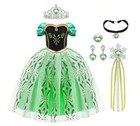 URAQT Princess Costume with Wand and Crown, Girls Princess Costume Dress Up, Fancy Dress for Girls Birthday Party Halloween Christmas Cosplay,100 Green