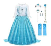 URAQT Elsa Dress Up for Girls Princess Ice Queen Costume, Elsa Princess Dress Up with Accessories, Elsa Costume Outfit Dress, Deluxe Shining Cloak Fancy Dress for Party/Cosplay/Bridesmaid(100)