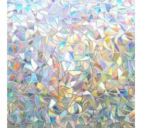 URAQT Rainbow Window Privacy Film with Tools, Static Cling, Green Leaf 44.5 x 200 cm 3D Decorative Film with Rainbow Effect, Anti-UV Film for Bathroom, Home, Office