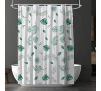 URAQT Shower Curtain Anti Mould, Waterproof PEVA Bath Curtains, Mildew Resistant Bathroom Shower Curtains with 12 Hooks, Green Leaves Bathtub Curtains, 180 x 180 cm, Green White Leaves