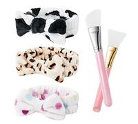URAQT Spa Headbands for Women, 3 Pack Fluffy Headband for Washing Face, Elastic Bowknot Hair Bands with 2 Pcs Mask Brushes, Coral Fleece Women & Girls' Head Band for Makeup, Shower, Sports