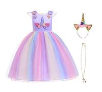 URAQT Unicorn Costume, Princess Unicorn Dress Fancy Dress with Necklace, Headband for Kids & Toddlers Birthday/Cosplay/Hallween Party,Purple 100CM