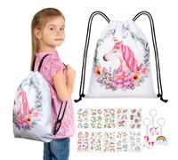 URAQT Unicorn Kids Backpack, Flower Set With Unicorn Keychain & Tattoo Sticker, Lightweight Gym Bag For Girls Sport Gift