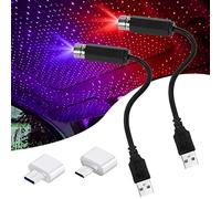 URAQT USB Atmosphere Lights, 2 PCs Adjustable LED Car Interior Mini Star Night Light Projector with Port, Romantic Decorative Roof for Car/Home/Party (Red and Blue Purple) (U4-2PCCZXKD221231-FBA)