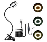 URAQT USB LED Desk Lamp Clip On Light, Reading Light Clip on Bed Dimmable, 3 Colors 11 Dimmable Brightness 48 LED, USB Clamp Bedside Lights, Eye Caring Book Lights for Studying Working Gaming (Black)