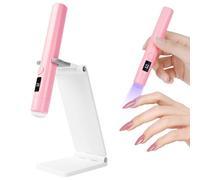 URAQT UV Nail Lamp with Stand, Small UV Lamps for Gel Nails, Rechargeable USB Nail Dryer Light with LED Screen and 45s 60s Timer, Portable Led Nail Flashlight, Gift for Women Nail Art, Pink
