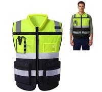 URAQT Yellow Hi Vis Vests, Reflective Vest, Safety Jackets with 7 Pockets Zipper, ID Pocket, Executive Waistcoat Breathable, for Workwear, Running, Cycling, Mens Womens
