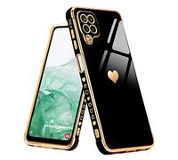 Urarssa for Samsung A12 Case Cute Bling Plating Heart Design Cases Women Girls Shockproof Bumper Silicone Slim Protective Cover for Samsung Galaxy A12 5G, Black