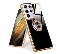 Urarssa for Samsung Galaxy S21 Ultra Phone Case Magnetic Ring Holder 360 Degree with Rotation Finger Car Holder Shockproof Case Cover for Samsung S21 Ultra 5G-Black