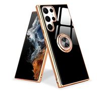 Urarssa for Samsung Galaxy S22 Ultra Phone Case Magnetic Ring Holder 360 Degree with Rotation Finger Car Holder Shockproof Case Cover for Samsung S22 Ultra 5G-Black