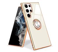 Urarssa for Samsung Galaxy S22 Ultra Phone Case Magnetic Ring Holder 360 Degree with Rotation Finger Car Holder Shockproof Case Cover for Samsung S22 Ultra 5G-White