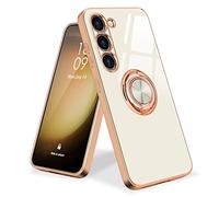 Urarssa for Samsung S23 Case Ring Holder 360 Degree Rotation Finger Magnetic Car Stand Shockproof Phone Case Cover for Samsung Galaxy S23 5G-White