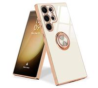 Urarssa for Samsung S23 Ultra Case Ring Holder 360 Degree Rotation Finger Magnetic Car Stand Shockproof Phone Case Cover for Samsung Galaxy S23 Ultra 5G-White