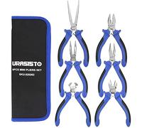 URASISTO 6 pcs Mini Pliers Set - Long, Bent, Needle Nose, Diagonal, End Cut, Combination - Spring Loaded Handle, 5 Inch - Mechanic, Craftsman Basic Tool Kit - Roll Up Carry Bag Included