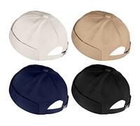 URATOT 4 Pieces Brimless Hat Docker Cap Retro Cotton No Brim Hat Adjustable Rolled Cuff Brimless Hats for Men, White, Black, Khaki, Navy, M
