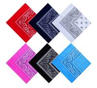 URATOT 6 Pack Cotton Bandana Multifunction Paisley Headbands Cowboy Bandana Handkerchiefs, Assorted 6 Colors, 55 by 55 cm (Black, White, Red, Navy, Pink, Sky Blue)
