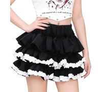 URAWESO Women Y2k Lolita Bloomers Ruffle Frilly Gothic Shorts Layered Pumpkin Bottoms Party Cosplay Boyshorts Pettipants US0-14 Size, Black and White, One Size