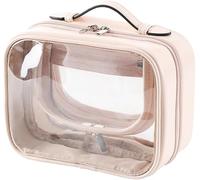 UrbAmerican Travel Clear Toiletry Bag Makeup Bag, Cosmetics Case Toiletry Bag with Handle, Zipper Makeup Handbag Transparent Waterproof Large Capacity Storage Organizer for Women Girls, white
