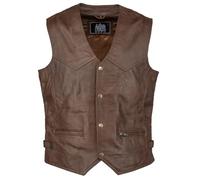 URBAN 5884 Men's Billie Style Motorcycle Comfortable Ovine Leather Biker Vest with Button Closure, Brown, XXXL