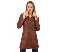URBAN 5884 Women's Milou Leather, Thigh Length Coat Made of Real Lambskin, Soft-Touch Winter Jacket, Cognac, L