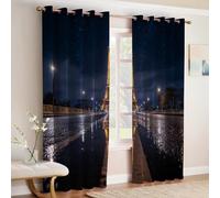 Urban Architecture Blackout Curtains Eiffel Tower Gold Print Thermal Insulated Eyelet Drapes, Energy Saving Room Darkening Panels for Bedroom & Living Room, Pack of 2 W 46" x L 72"