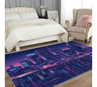 Urban Architecture Floor Mat 40x60 cm, Neon City Night View Rugs for Living Room Bedroom, Washable Non Slip Area Rugs, Pattern Small Carpet, Home Decor