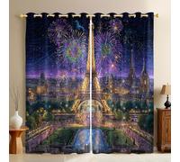 Urban Architecture Kids Bedroom Blackout Curtains W 55" x L 96" Eiffel Tower at night Thermal Insulated 3D Print Eyelet Drapes Noise Reducing and Room Darkening Living Room Window Panels 2 Pieces